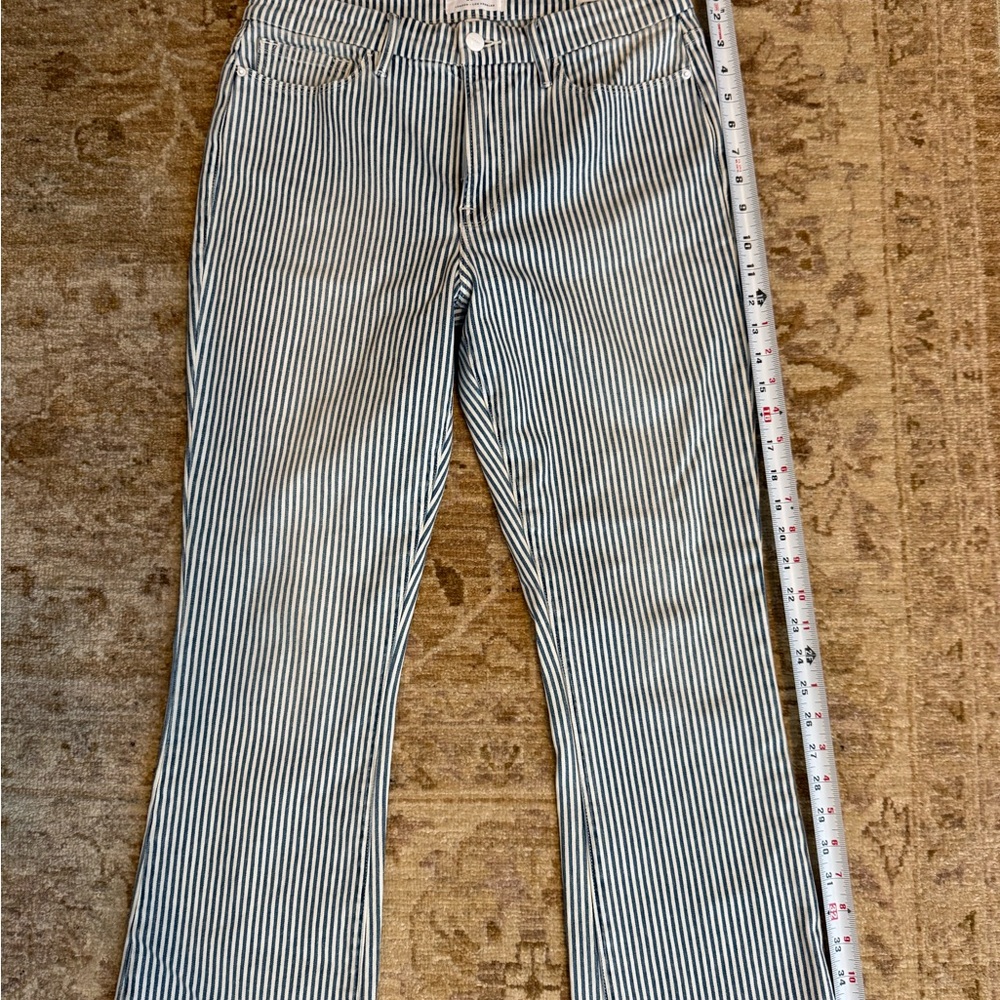 Frame Denim Black and White Striped Flare Jeans